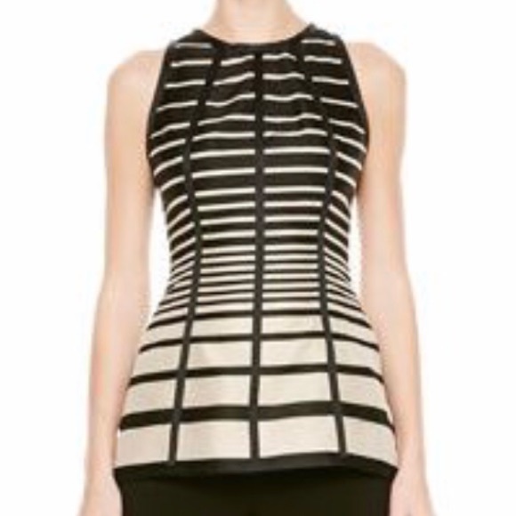 Lela Rose Striped Silk Peplum Top Blouse Hidden Back Zipper Sleeveless Size 10 - Picture 9 of 9